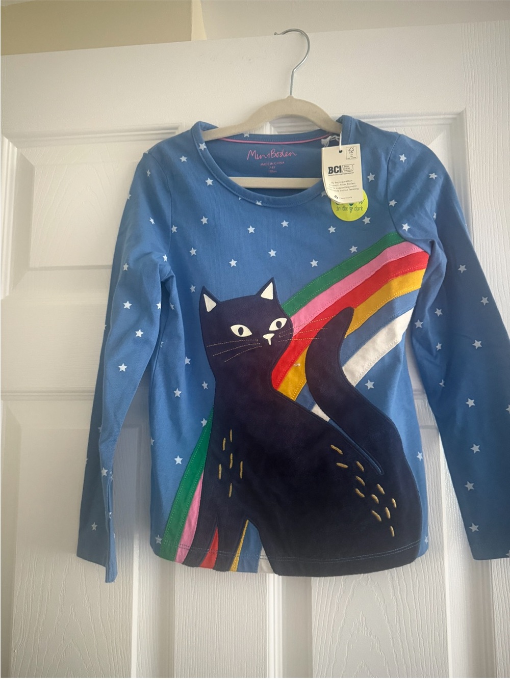 Mini Boden Blue Star Cat Rainbow Tee